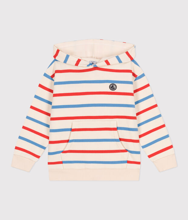 Sudadera infantil unisex de algod&oacute;n a rayas con capucha crudo/multicolor