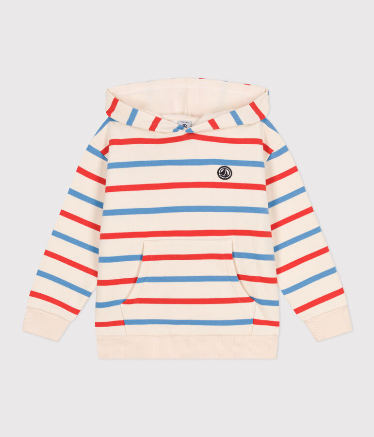 Sudadera infantil unisex de algod&oacute;n a rayas con capucha crudo/multicolor
