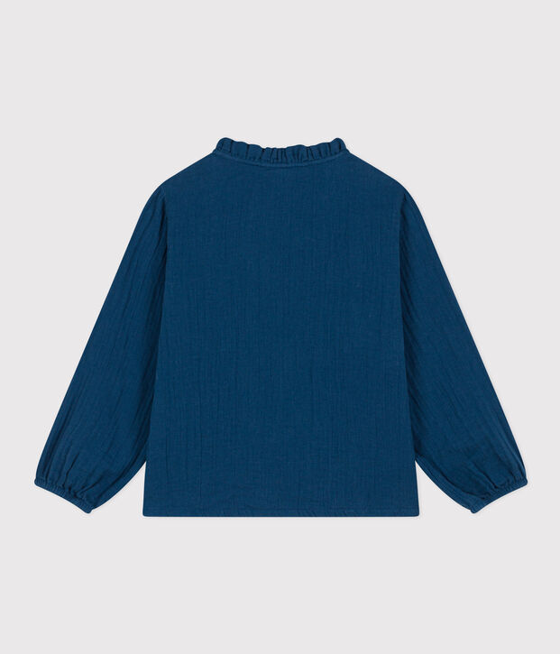 Blusa de gasa de algod&oacute;n para ni&ntilde;a azul