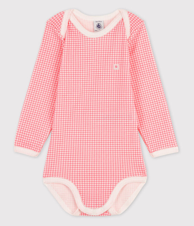 Bodi de manga larga de beb&eacute; ni&ntilde;a blanco/rosa