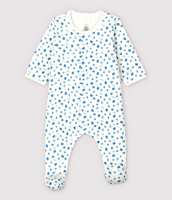 Bodyjama con estampado de barcos de bebé en tejido tubular de algodón ecológico blanco MARSHMALLOW/azul COOL