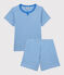 Pijama corto a rayas de niño de algodón azul BRASIER/gris MARSHMALLOW
