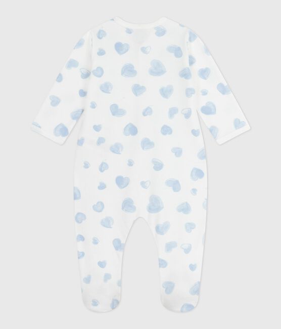 Pijama de felpa cepillada con cuello estampado de corazones para bebé MARSHMALLOW/ ADRIATIC