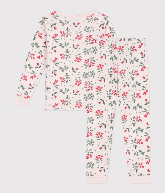Pijama infantil muy ajustado de algodón con flores rosa FLEUR/blanco MULTICO
