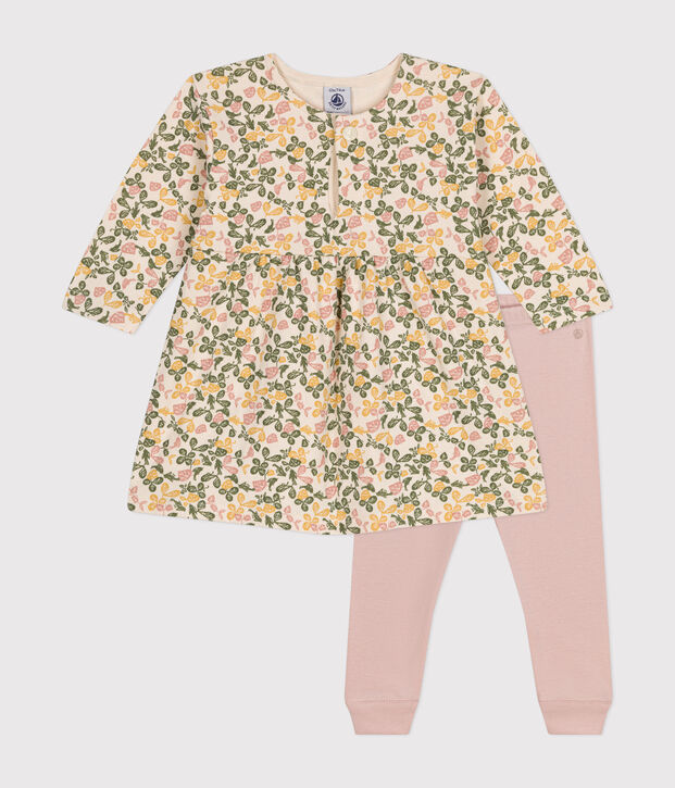 Vestido de manga larga de t&uacute;bico y leggings de algod&oacute;n para beb&eacute; crudo/multicolor