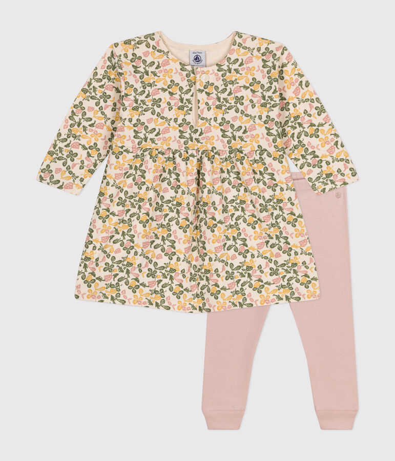 Vestido de manga larga de t&uacute;bico y leggings de algod&oacute;n para beb&eacute; blanco AVALANCHE/ MULTICO