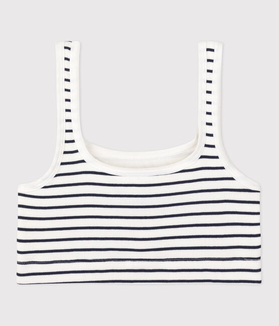 Top de algodón y elastano a rayas para mujer blanco MARSHMALLOW/azul SMOKING