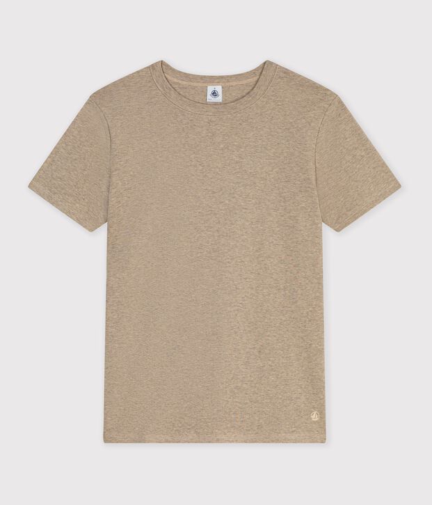 Camiseta lisa de algod&oacute;n de manga corta para mujer beige