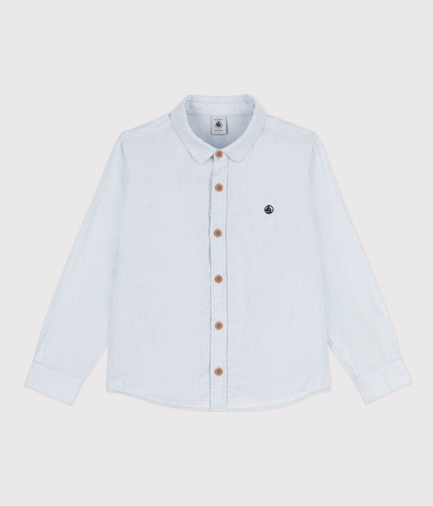 Camisa de lino de manga larga para ni&ntilde;o azul