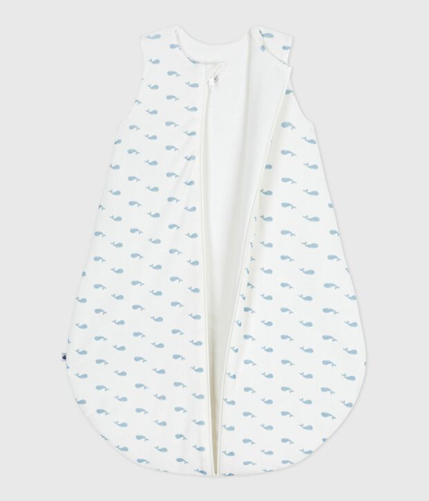 Saco de terciopelo para beb&eacute; con estampado de ballenas TOG 3 blanco/azul