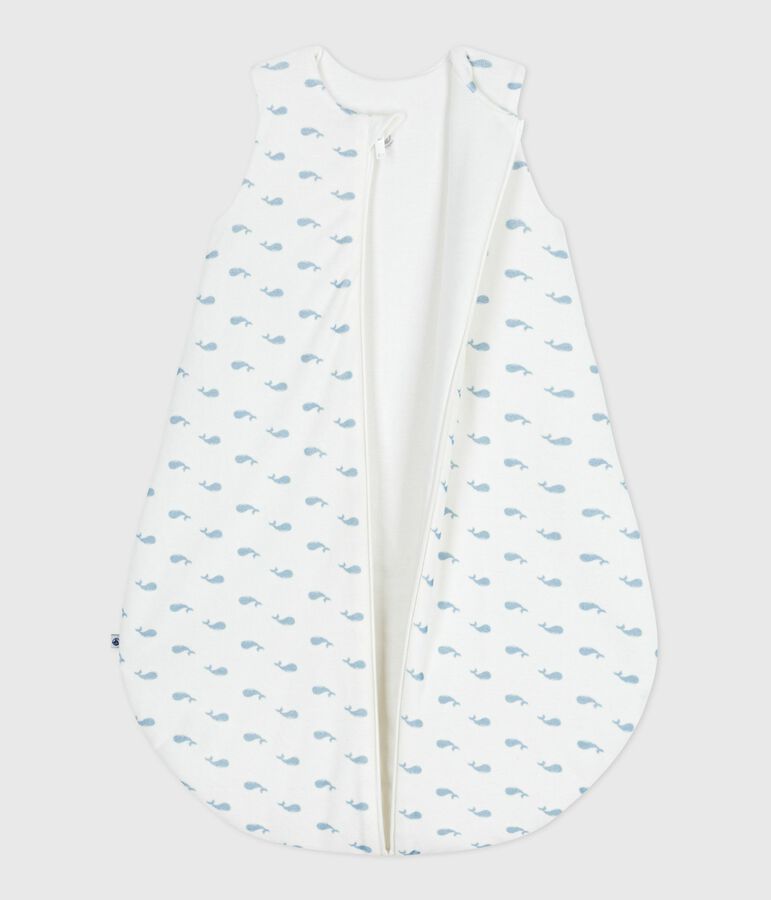 Saco de terciopelo para beb&eacute; con estampado de ballenas TOG 3 blanco/azul