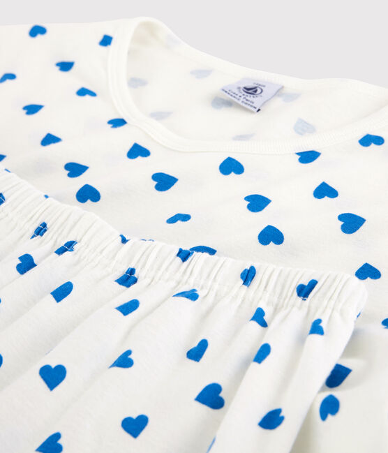 Pijama con corazones azules algodón de chica/mujer blanco MARSHMALLOW/azul BRASIER
