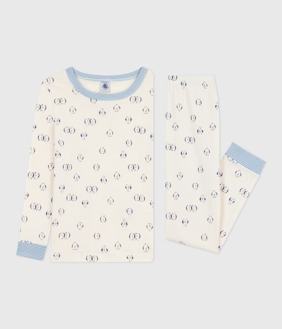 Pijama infantil de algodón con pierna muy ajustada y estampado de corazones azul MILK/ SOIR