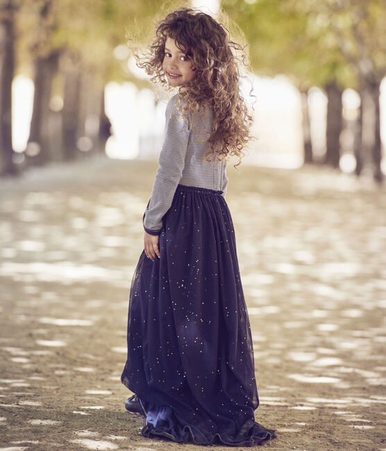Vestido manga larga efecto 2 en 1 Petit bateau x Marie-Agnès Gillot azul SMOKING/beige COQUILLE