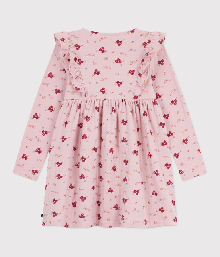 Vestido infantil de manga larga de algod&oacute;n rosa/multicolor