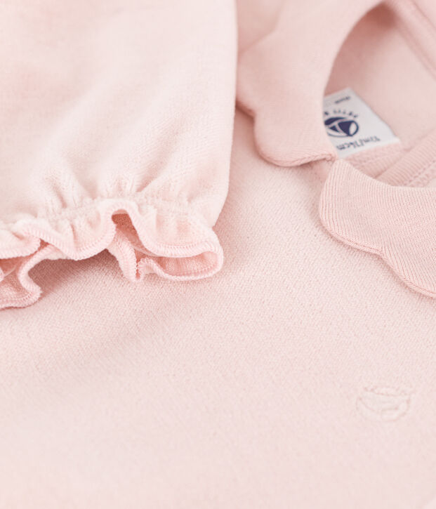 Pijama de terciopelo rosa liso para beb&eacute; rosa