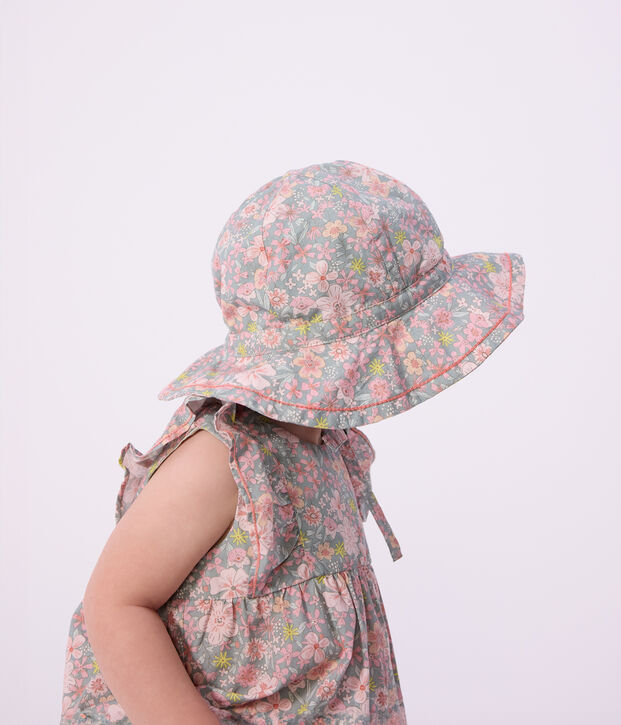 Gorro de popelina con estampado de flores para beb&eacute; ni&ntilde;a azul/multicolor