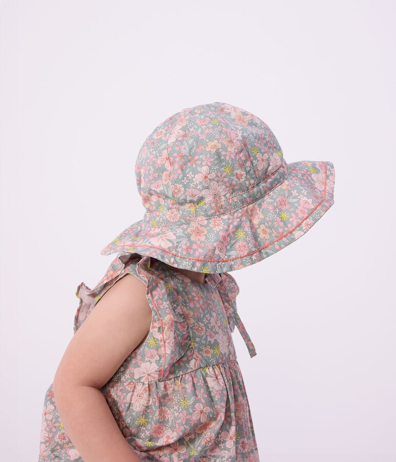 Gorro de popelina con estampado de flores para beb&eacute; ni&ntilde;a azul/multicolor