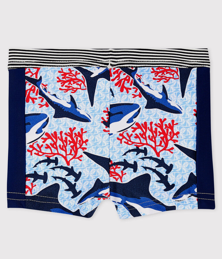 Short de ba&ntilde;o ecorresponsable para beb&eacute; ni&ntilde;o azul SMOKING/blanco MULTICO