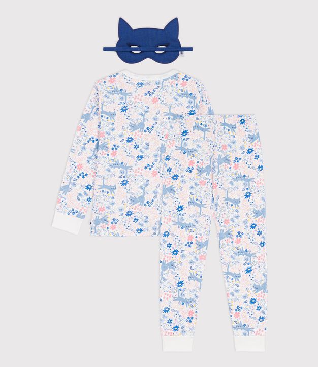 Pijama infantil tipo disfraz de algod&oacute;n con estampado de flores blanco/multicolor