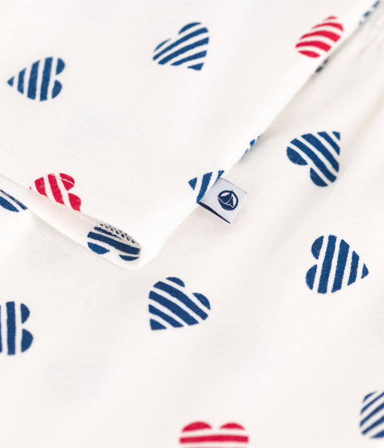 Pijama corto infantil de algod&oacute;n con estampado de corazones blanco/multicolor