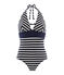 Traje de baño 1 pieza para mujer azul ABYSSE/blanco MARSHMALLOW