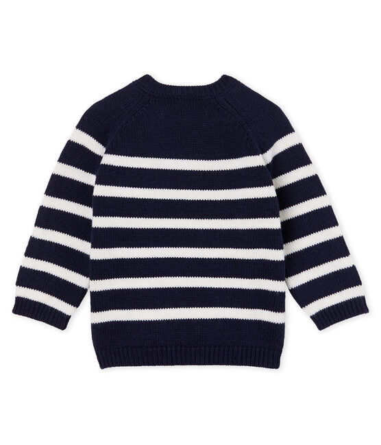 Jersey de rayas en lana y algodón para bebé niño azul SMOKING/blanco MARSHMALLOW