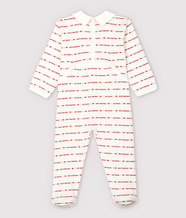 Pijama enterizo con Petit Bateau Je T'aime de jacquard de beb&eacute; ni&ntilde;a blanco/rojo