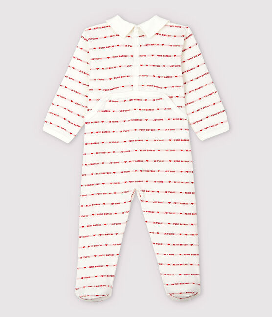 Pijama enterizo con Petit Bateau Je T'aime de jacquard de bebé niña blanco MARSHMALLOW/rojo TERKUIT