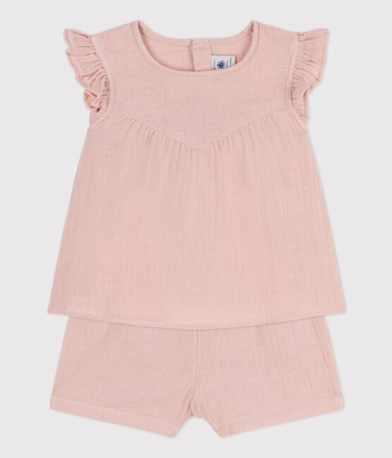 Conjunto liso de gasa de algodón para bebé rosa SALINE