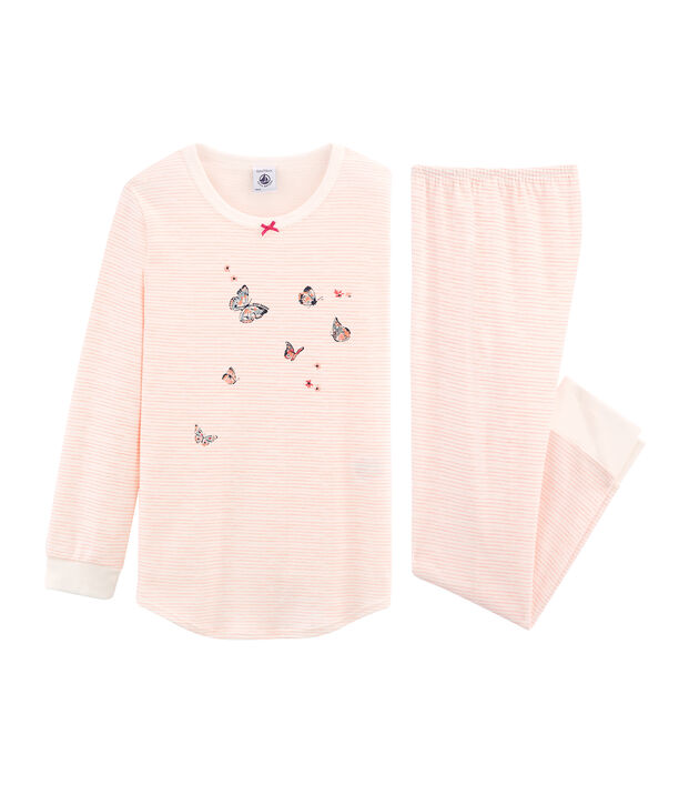 Pijama de algod&oacute;n infantil para ni&ntilde;a blanco/rosa