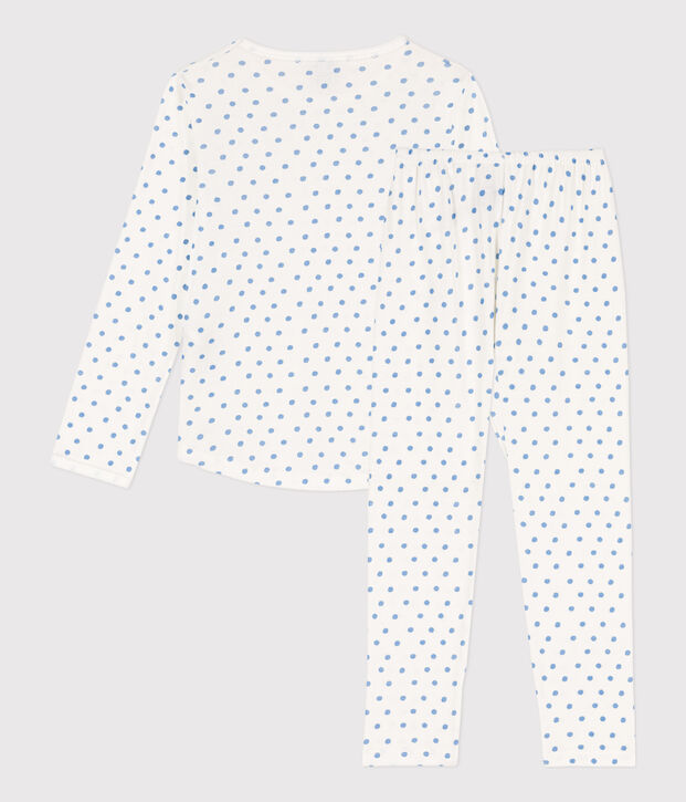Pijama de algod&oacute;n de lunares para ni&ntilde;a blanco/azul