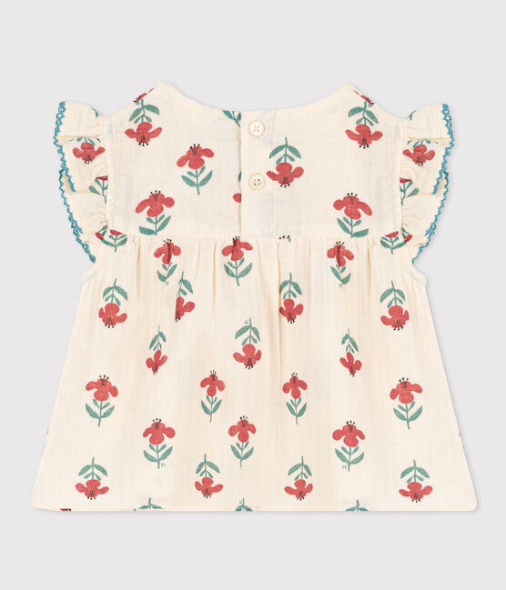 Blusa estampada de manga corta de gasa de algodón para bebé blanco AVALANCHE/ MULTICO
