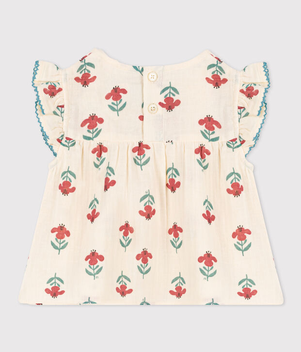 Blusa estampada de manga corta de gasa de algod&oacute;n para beb&eacute; crudo/multicolor