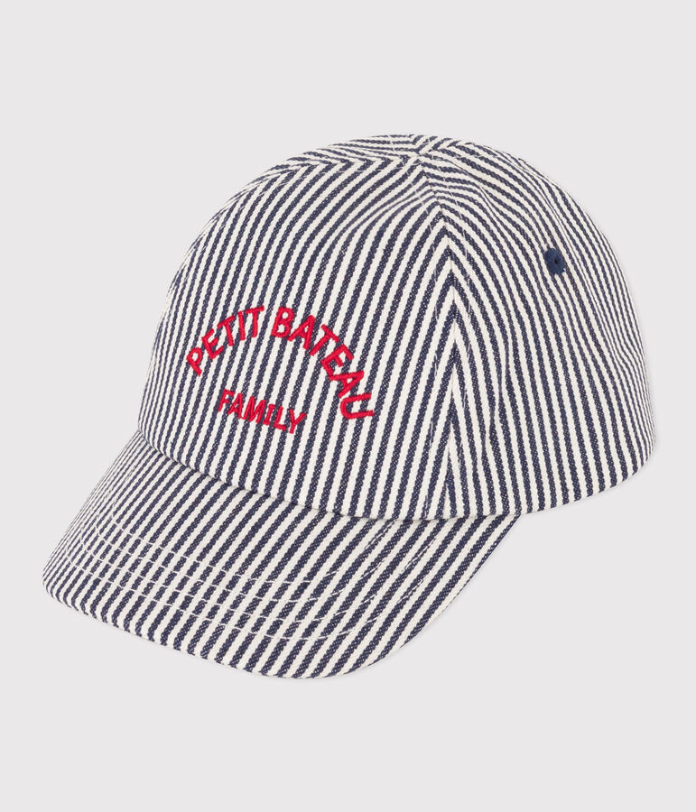 Gorra de tela Petit Bateau Family para beb&eacute; azul/blanco