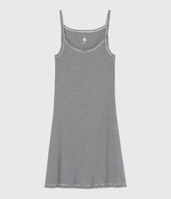 Vestido de tirantes emblemático de algodón de mujer azul SMOKING/blanco MARSHMALLOW