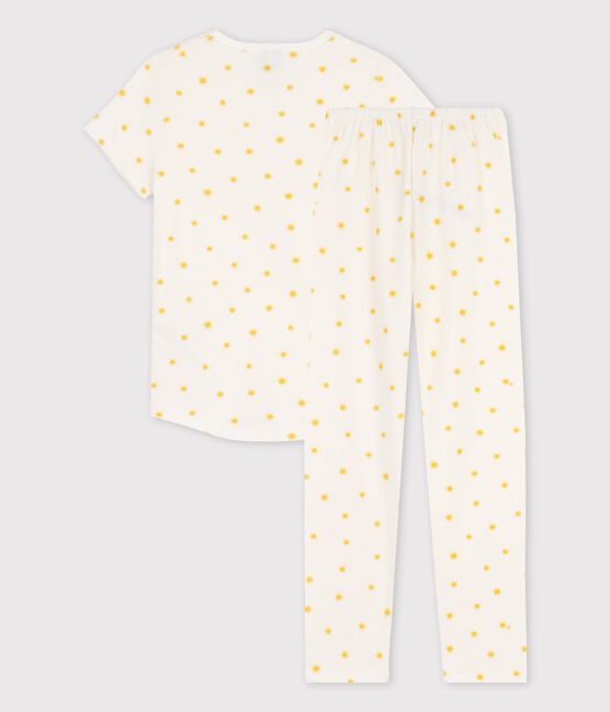 Pijama de manga corta con soles de algodón orgánico de niña blanco MARSHMALLOW/ ORGE