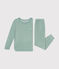 Pijama infantil liso de tejido de rizo cepillado verde PAUL