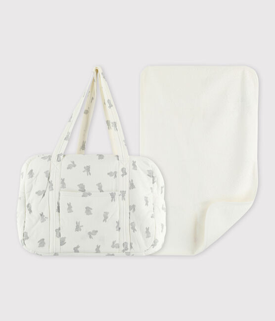Juego de bolso y cambiador para bebé de túbico de algodón orgánico con detalle de conejo blanco MARSHMALLOW/gris GRIS