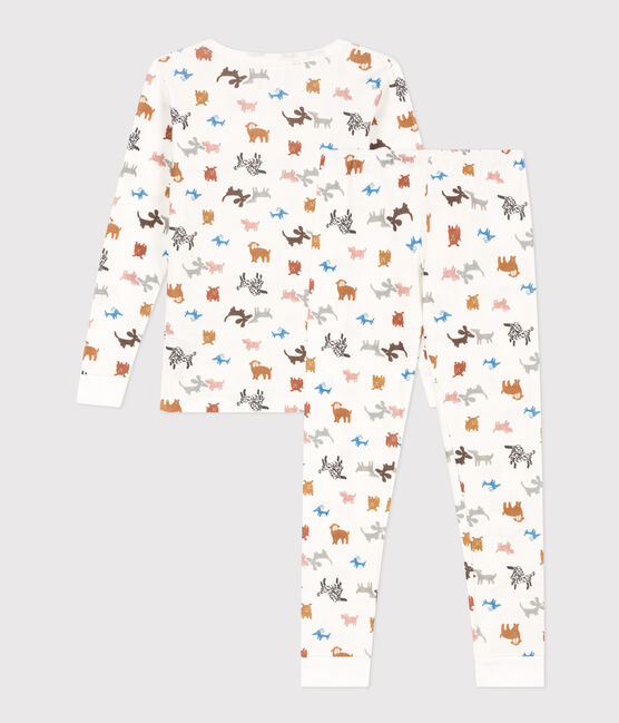 Pijama de algodón ajustado para niño/niña blanco MARSHMALLOW/blanco MULTICO