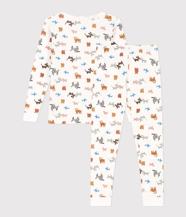 Pijama de algod&oacute;n ajustado para ni&ntilde;o/ni&ntilde;a blanco/multicolor
