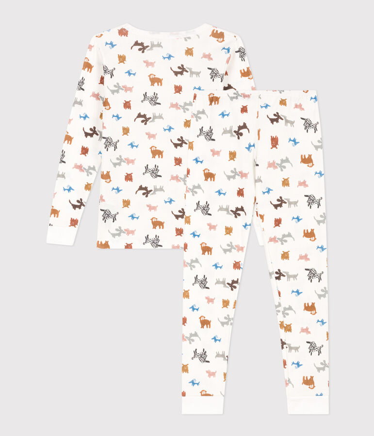 Pijama de algod&oacute;n ajustado para ni&ntilde;o/ni&ntilde;a blanco MARSHMALLOW/blanco MULTICO