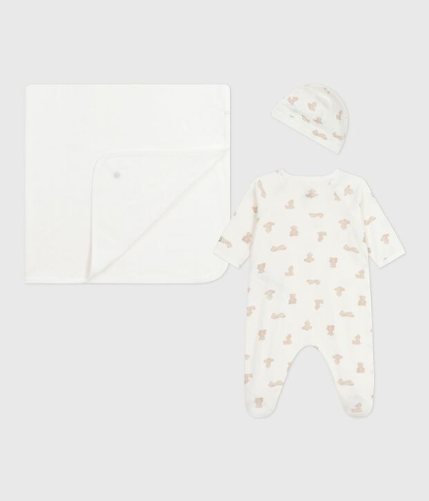Estuche regalo para beb&eacute; de algod&oacute;n estampado blanco/BRUN