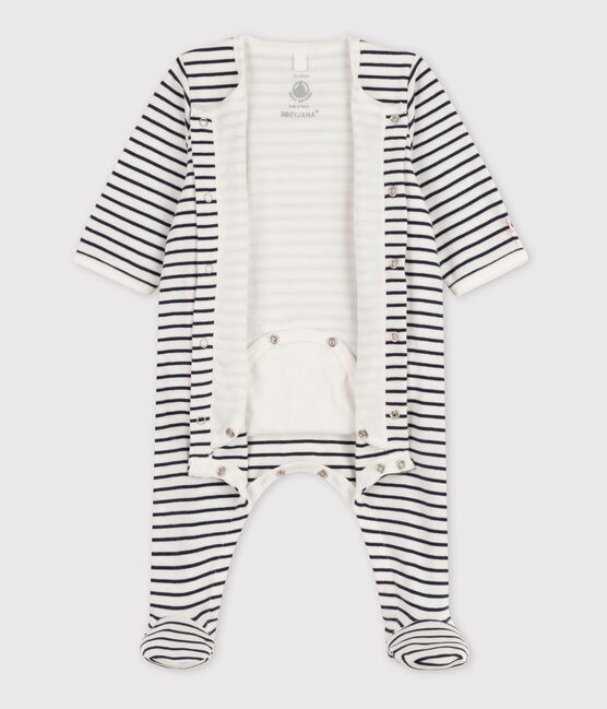 Bodyjama de algodón a rayas para bebé blanco MARSHMALLOW/azul SMOKING