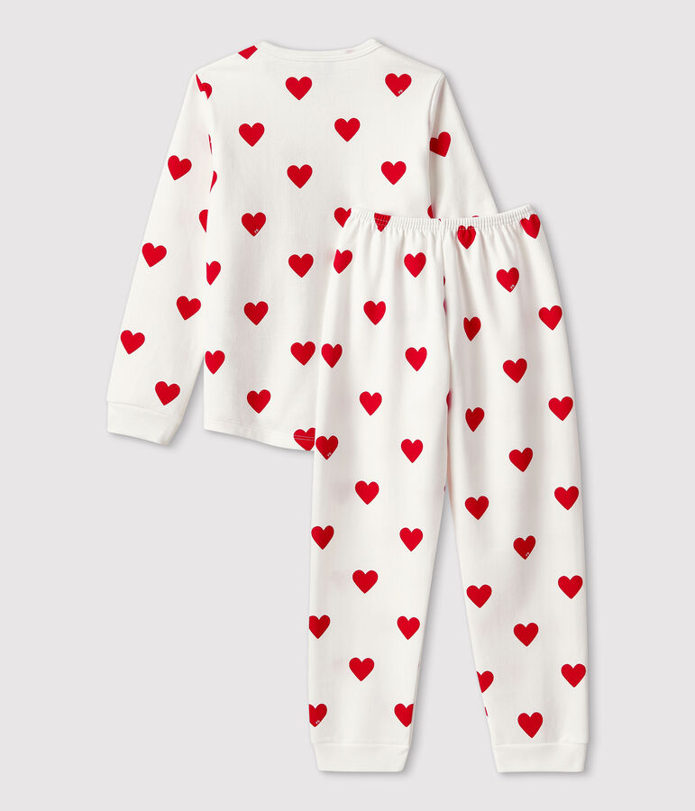 Pijama infantil con corazones de felpa blanco/rojo