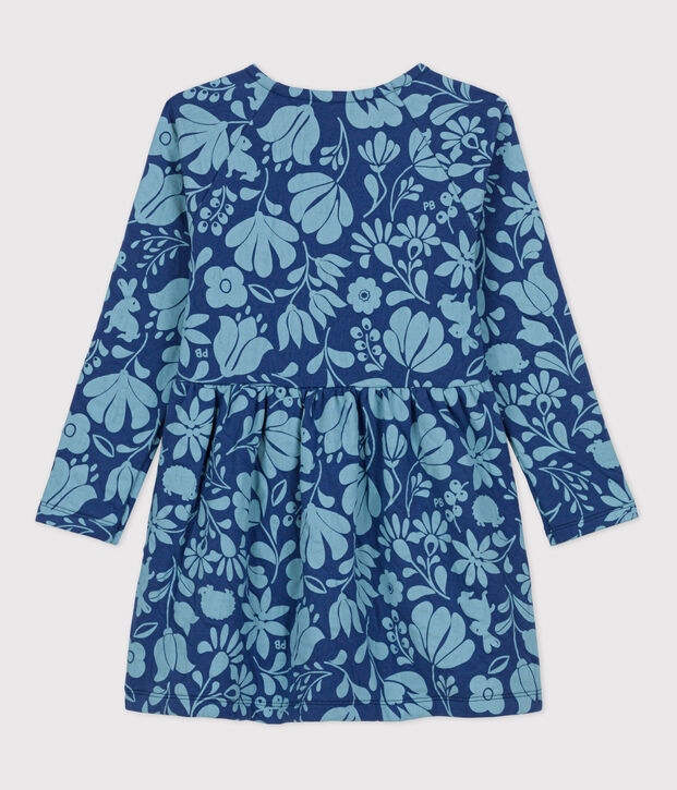 Vestido con flores de manga larga de t&uacute;bico de ni&ntilde;a azul/azul