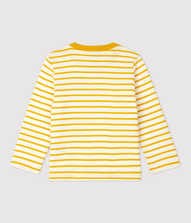 Camiseta a rayas de algod&oacute;n de beb&eacute; blanco/amarillo