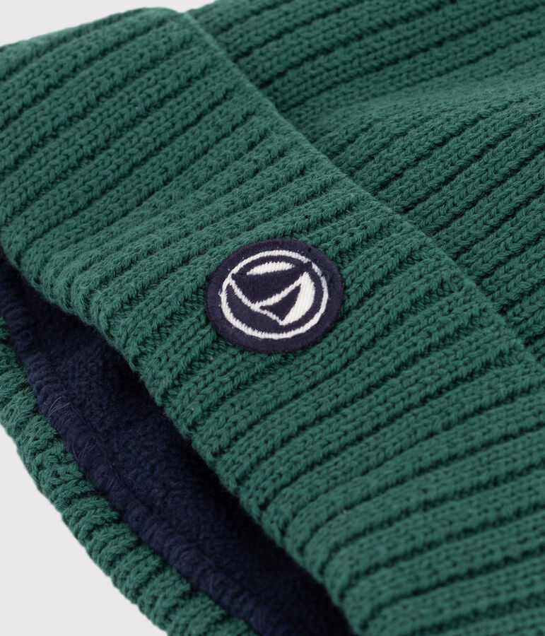 Gorro infantil de punto tricotado con forro polar verde