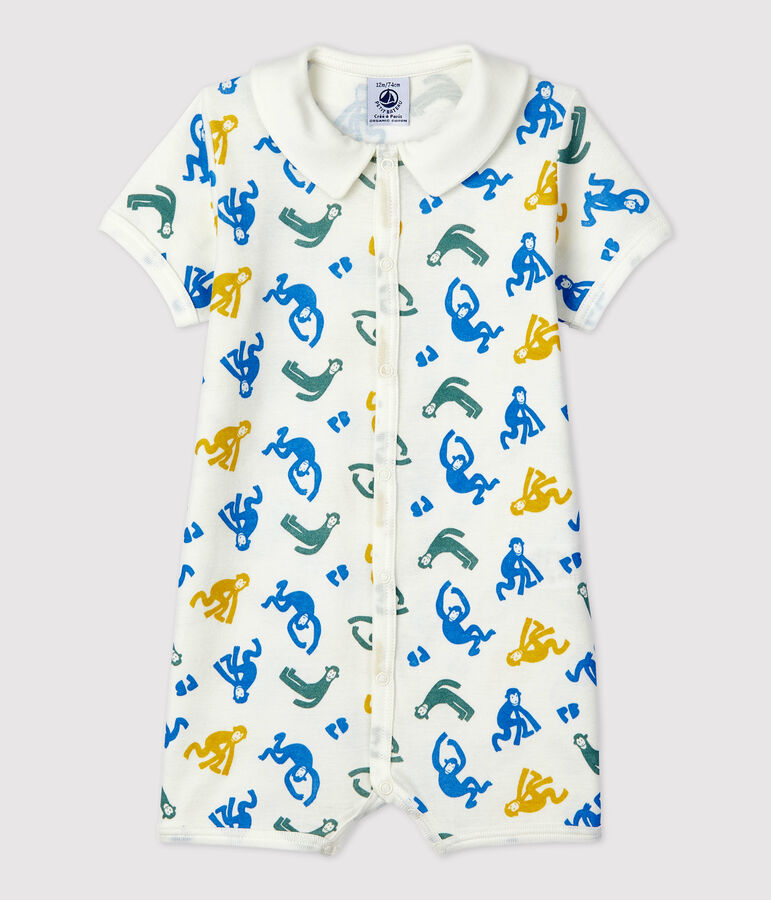 Pelele corto con monos fosforescentes de algod&oacute;n de beb&eacute; blanco MARSHMALLOW/blanco MULTICO