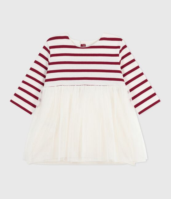 Vestido de dos materiales de manga larga para bebé rojo MILK/ AMARANTE